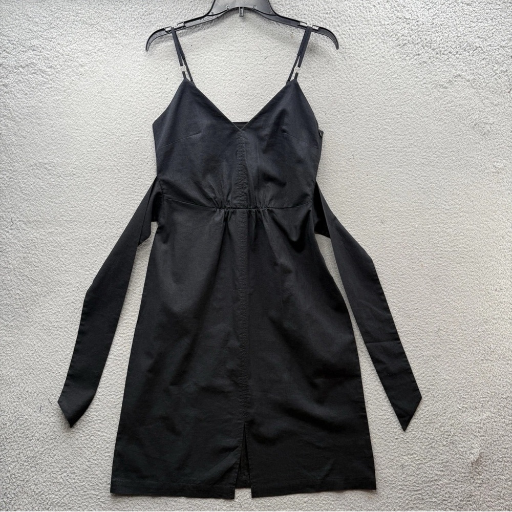 Saks Fifth Avenue Linen Blend Dress Women’s M Black  Sleeveless Tie Back NWT